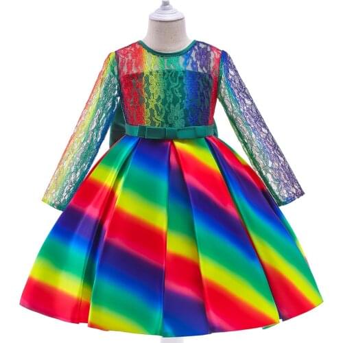 Pretty Long Sleeves Lace Party Wedding Kids Dresses For Girls Elegant Pageant Princess Dresses Bridesmaid Kids Clothes Vestidos