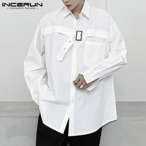 INCERUN Fashion Design Loose Long Sleeve Shirts Mens Spring Autumn Tops Solid Color All-match Lapel Collar Button Blouse S-5XL