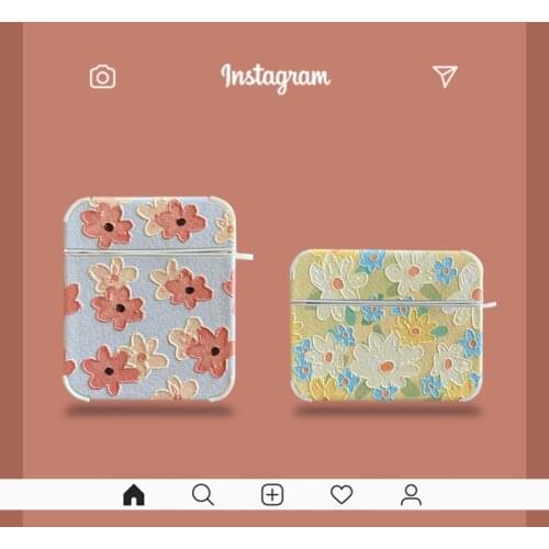 For Airpods Pro Painting Flower Soft Earphone Cases for Apple Airpods 1 2 Pro Cover Headphone Protection Leather Texture Funda