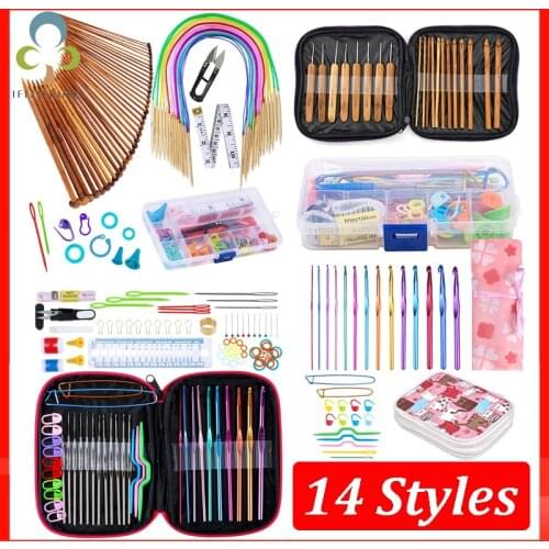 Premium Crochet Hooks Set With Case 14 Styles Knitting Needles Kit DIY Arts Craft Scissors Stitch Markers Sewing Tools ZXH