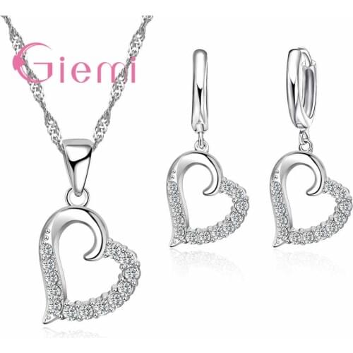 Popular Wedding Ceremony Jewelry Set Bridal Necklace Earrings LoveHeart Shape Necklace Earrings