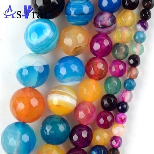 Natural Stone Faceted Multicolor Stripe Agates Loose Round Beads For Jewelry Making 4/6/8/10/12mm Diy Bracelets Accessories 15"