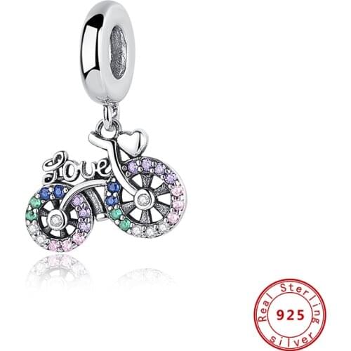 New Original 925 Sterling Silver Beads Rainbow Bicycle Bike Dangle Charm Fit Pandora Bracelets Women DIY Jewelry Dropship