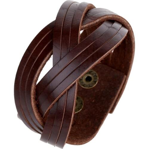 New Style Vintage Antique Wide Belt Genuine Leather Bracelets Bangles Punk Style Knitted Bracelet Men Jewelry Diy Handmade Braid