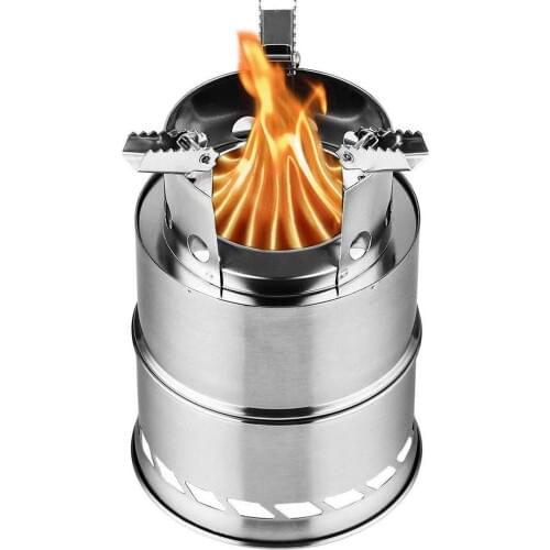 Portable Outdoor Camping Stove Wood Burning Mini Lightweight Stainless Steel Stove Picnic BBQ Cooker Travel Adventure Tools