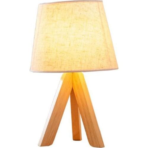 Bedside Table Lamp ,Wooden Tripod Nightstand Lamp for Bedroom, Living Room, Office, Home with Fabric Linen Shade