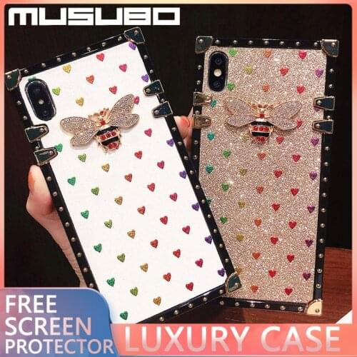 Musubo Luxury square 3D Bee Phone Case For Samsung Note 20 8 9 10 S8 S9 S10 plus A70 51 Fashion Heart Glitter Coque Girl Cover