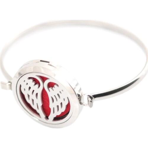 Silver Jewelry Angel Wing Aromatherapy / 316L s.steel Essential Oils Diffuser Locket bangle 7''-8''wrist and 10pcs felt pads