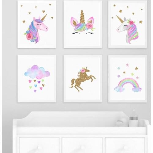 Nordic Decoration Picture Rainbow Unicorn Wall Art Prints Baby Nursery Poster Cute Canvas Painting Baby Kids Bedroom Decor