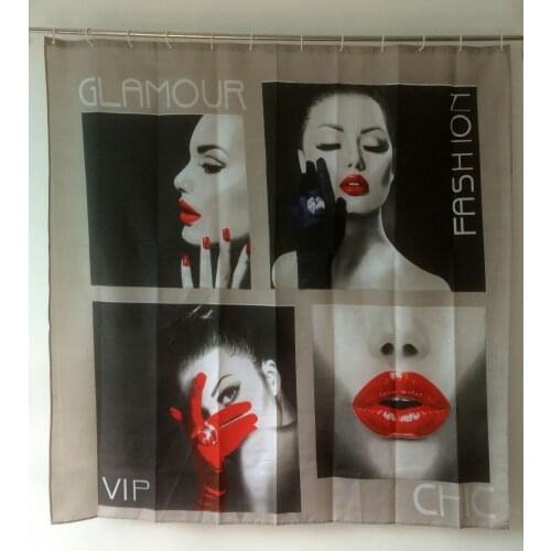 Shower Curtains Modern Lady Red Lips Cheap Bathroom Products Cosmetic Makeup Women 72*72" Free Shipping