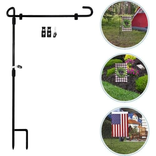 1pc Garden Iron Flag Pole Outdoor Yard Flags Stand Flag Banner Holder Lawn Flag Rack Yard & Garden Decor (Black)