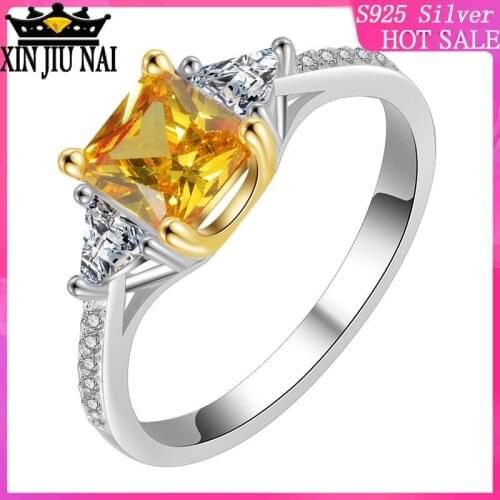 Dense yellow diamond square zircon ladies distinguished simulation diamond ring delicate little women ring live hand jewelry
