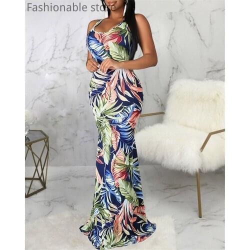 Women Floral Print Sleeveless Backless Maxi Dress