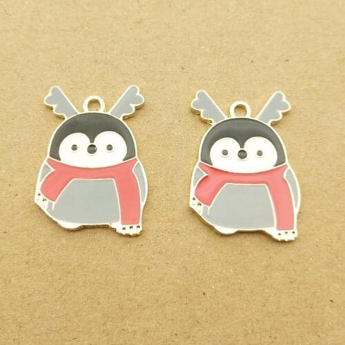 10pcs 19x25mm enamel cartoon penguin charm for jewelry making and crafting fashion earring pendant bracelet necklace charms
