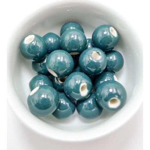 12# 40pcs Jingdezhen Dark Green Ceremic Beads Fro DIY Jewelry Maker 12mm Components #A201A