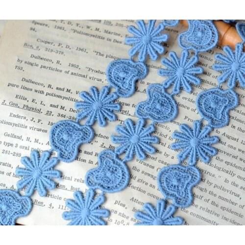 2 Meters/lot 2.5cm 100% Cotton Lace Vintage Crochet Edge Wide Blue Lace Trim Ribbon DIY Sewing Craft DIY