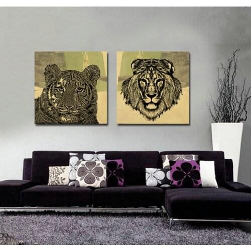 2 pcs(no frame)retro The lion head pictures Giclee canvas prints Home Decoration living room Wall modular painting Print cuadros