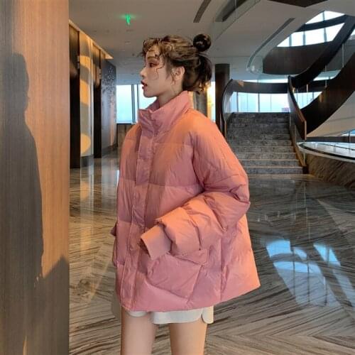 2021 Fashion Short White Duck Down Coat Parkas Women Korean Winter Jackets Casual Loose Down Jacket Coat Ladies Glossy Outwear