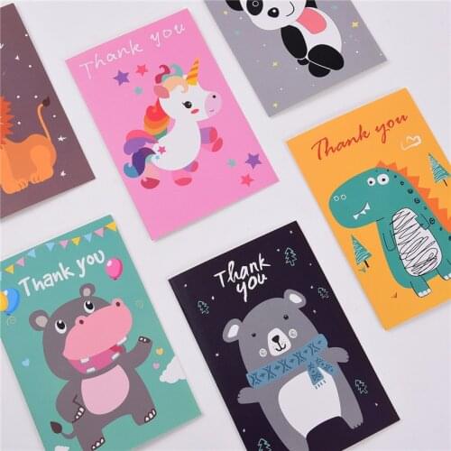 6set Mix Styles Cartoon Animal Greeting Cards Envelope Thank You Gift Message Card DIY Decoration Holiday