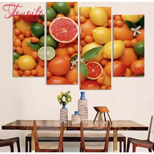 TOUOILP 4pcs,Full Square&round 5D Diamond Painting fruit orange Diamond Embroidery,Cross Stitch,Mosaic,sticker,home decoration