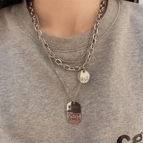 Niche Design Multi-layer Wear Wheel Brand Square Brand Necklace Cold Wind Hip-hop Tide Brand Sweater Chain Jewelry Gift