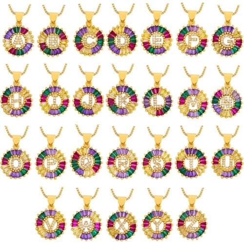 26 English Alphabet Necklace With Micro Inlay Color Zircon Pendant Clavicle Chain Creative Personality Jewelry Round