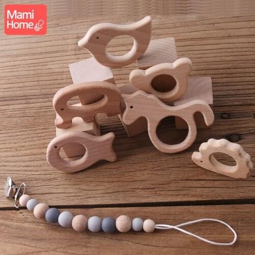 Mamihome 1PC Wooden Baby Pacifier Chain Wood Animals Pendant Pacifier Clip Toys Newborn Gifts Food Grade Materials Baby Teething