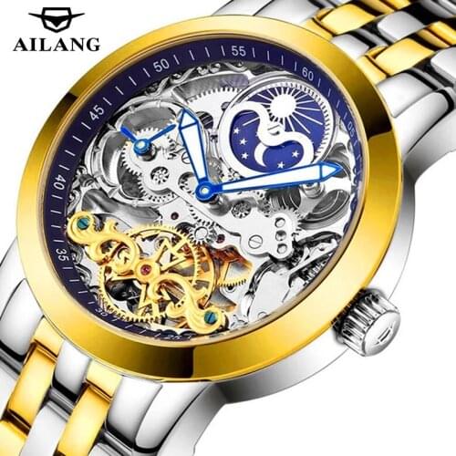 AILANG Mechanical Fashion Casual Tourbillon Automatic Skeleton Mens Wrist Watch Business Luminous Waterproof Men Watches 6812