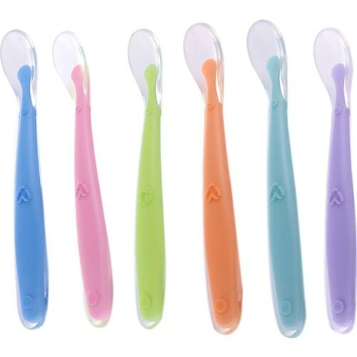 Baby Soft Silicone Spoon Candy Color Temperature Sensing Spoon Children Food Baby Feeding Dishes Feeder Appliance