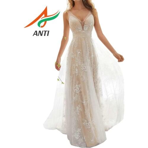 ANTI Elegant Boho Lace Party Long Dress Evening 2019 Banquet Formal Dresses Women V-Neck Sleeveless Sexy Backless Maxi Evening