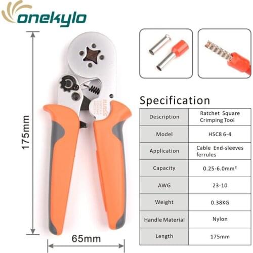 IWISS Square Self-Adjustable Crimping Tools HSC8 6-4 Used for 0.25-6.0mm² Cable End-Sleeves Ferrules mini Crimper pliers