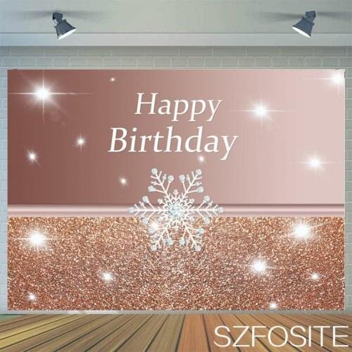 Beautiful Snowflake Sequins Rose Gold Birthday Backdrop Girl Party Table Decoration Children Photography Background Vinyl Banner