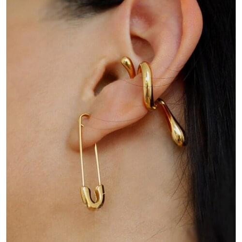 Trendy Creative Curve Line Ear Cuff Clip Statement Temperament Minimalist Geometric Earrings Without Piercing Women Jewelry