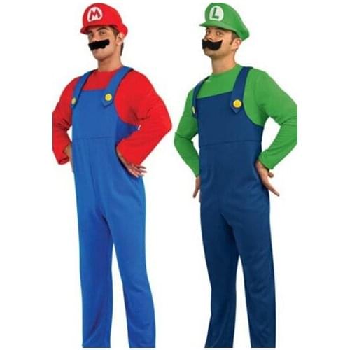 Mens Adult Super Mario AND Luigi Workmen Couples Fancy Dress Costumes Outfits 88978