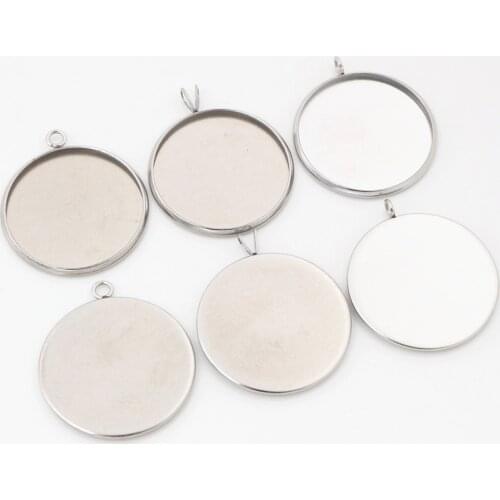 No Fade ) 10pcs 25mm Inner Size 3 Style Stainless Steel Material Simple Style Cabochon Base Cameo Setting Charms Pendant Tray