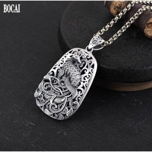 2020 new real S925 pure silver jewelry ethnic peacock woman pendant Thai silver matte double-sided engraved necklace pendant