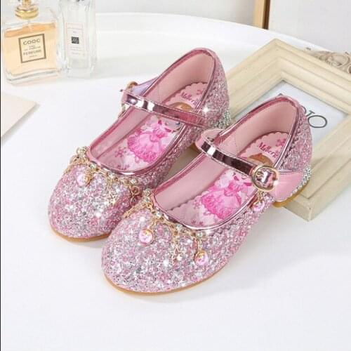 2021 new cartoon girls shoes children in low-heeled shoes Frozen Princess Aisha cartoon bow shoes casual partyauty