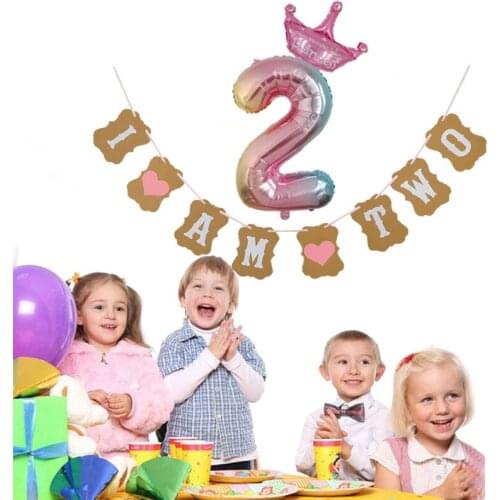 Oh Baby ! 32inch 0-9 Gradient Crown Digital Balloon Birthday Party Decorations Kids Baby Shower Girl Or Boy Party Supplies