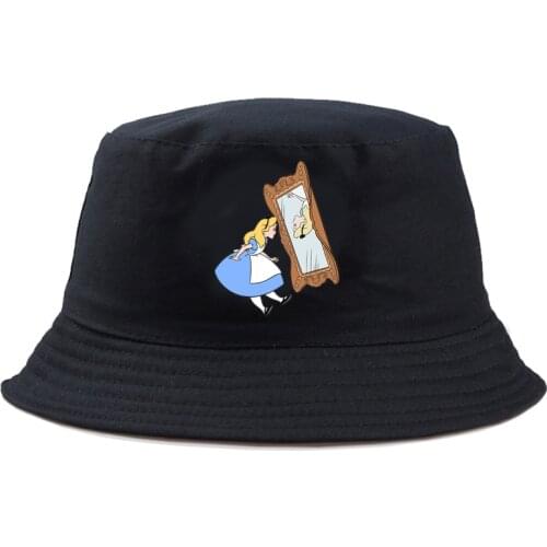 Disney Alice in Wonderland Solid Fashion Cotton Panama For Man Women Casual Outdoor Cartoon Bucket Hat Reversible Graphic