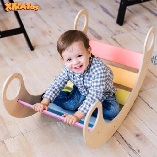 XIHATOY Rainbow Rocker Chair Childrens Wooden Nordic Climbing Interactive Educational Toys Kids Room Decor Multifunction