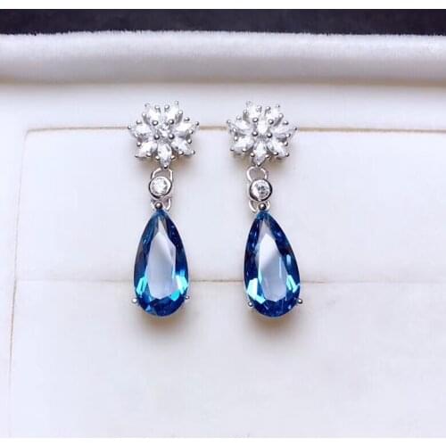 Natural blue topaz gem drop earrings S925 silver natural Gemstone earrings fashion Stars Water drop Women gifts fine jewelry