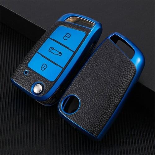 TPU Soft Car Key Cover For VW Volkwagen Golf GTI 7 Skoda Octavia 3 Buttons Keychain Leather Style Protector Case