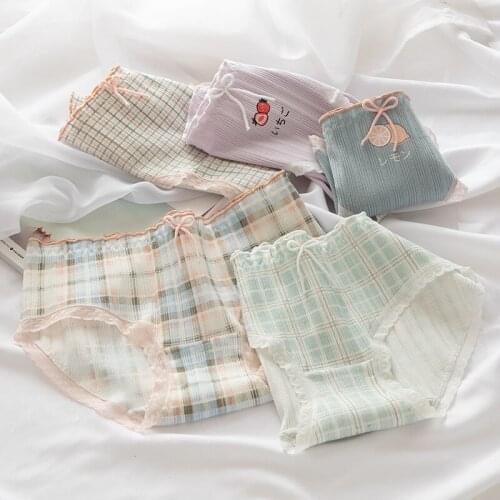 Cute Women Panties Plaid Breathable Ladies Panties Bow Exquisite Female Lingerie Girl Soft All Cotton Underwear NK21
