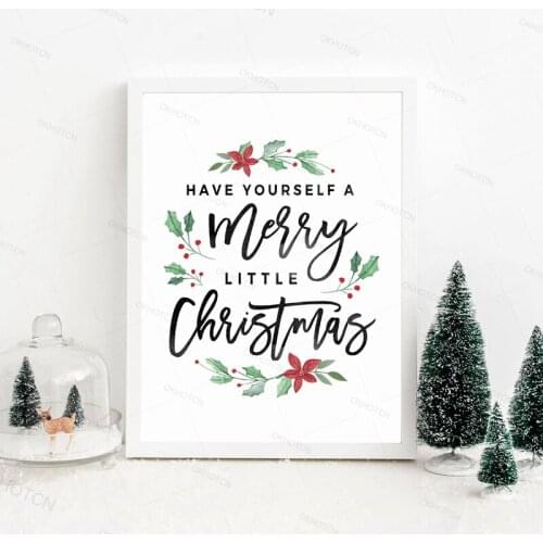 Have Yourself a Merry Little Christmas Quote Canvas Painting Christmas Holiday Wall Art Decor Picture Unframed