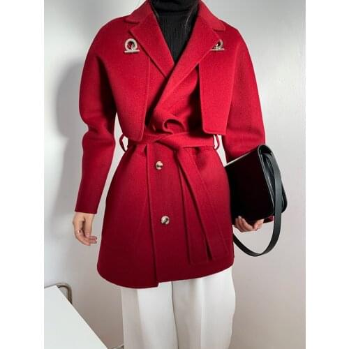 High-end two-piece design short suit collar double-sided cashmere coat woolen coat female Korean version