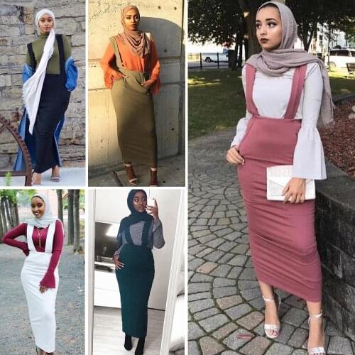 5 Colors Vestidos Abaya Muslim Skirts Dubai Turkey Arabic Bodycon Muslim Suspender Skirt Women Islamic Clothing Bottoms Fashion