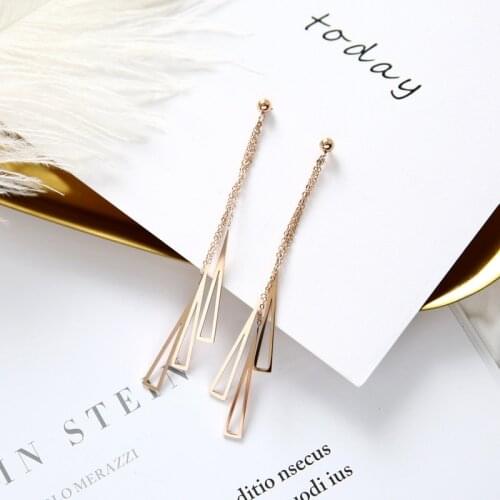 YUN RUO 2018 Fashion Triangle Tassel Stud Earring Line Woman Rose Gold Color Titanium Steel Jewelry Girl Birthday Gift Not Fade
