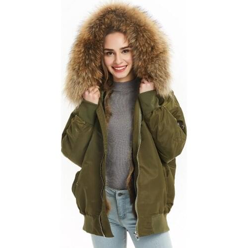 MAOMAOKONG2019 new Loose embroidery real raccoon fur lining winter womens jacket real fur collar coat park