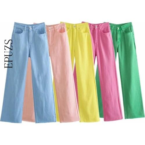 ZA 2021 women jeans Vintage green loose Wide Leg Pants women Denim pants casual high waist Jeans pants Streetwear