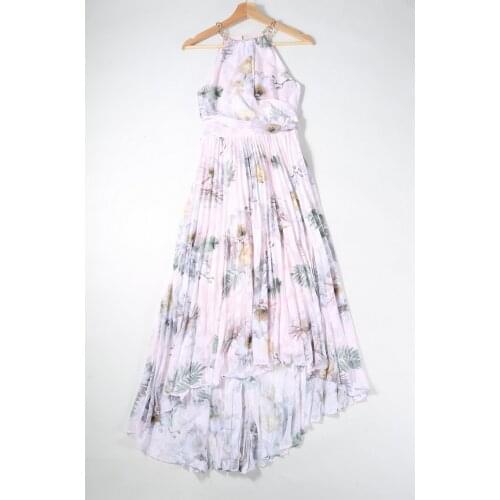 2020 New Summer Collections Pleated Maxi Dress Irregular Length Chain Detail Plus Size